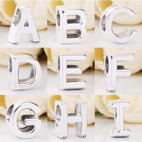 A-Z Original Smooth Alphabet 26 Letter With Crystal Beads Fit 925 Sterling Silver Bead Charm Bracelet Bangle DIY Jewelry