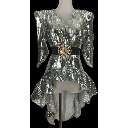 Sequins gold silver black jacket overcoat coat long fashion singer DJ DS costume stage dancer performance stars sexy nightclub