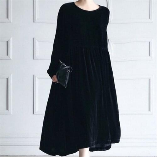 Brand Autunm Velour Dresses Winter Casual Loose O-neck Long Sleeve Vintage Thicken Maxi velvet Dress Plus Size M-5XL 6XL 7XL