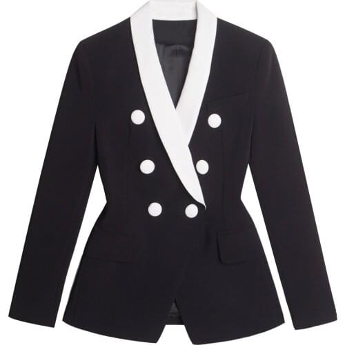 Double New Retro feeling breasted classic inside shrink the contrast color collar type waist show thin suit jacket