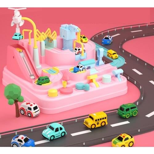 City Rescue Adventure Game Racing Rail Car Model Racing Educational Toys for Kids ,Track Car Game Toys with 4 Car for Children