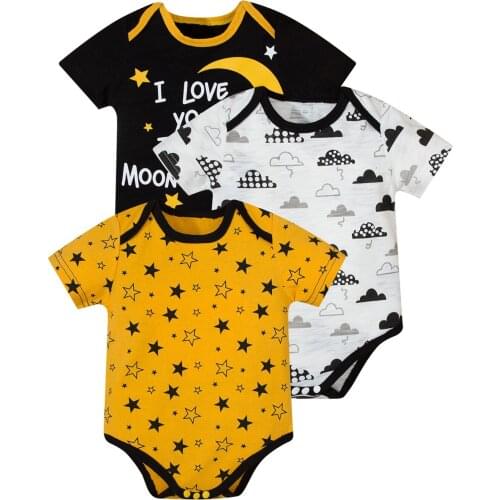 2021-02-26 Lioraitiin 0-12M Newborn Infant Baby Boy Girl 3Pcs Romper Set Short Sleeve O-Neck Cotton Soft Jumpsuit Letter Stars