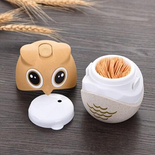 Cute Cartoon Toothpick Storage Box Portable Box Travel Toothpick Holder Wheat Straw Owl Shaped Toothpick Dispenser Eco-friendly
