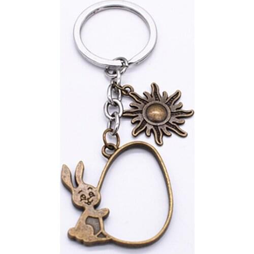 Fashion 30mm Key Ring Metal Key Chain Keychain Jewelry Antique Bronze Plated Hollow Rabbit 35x33mm Pendant
