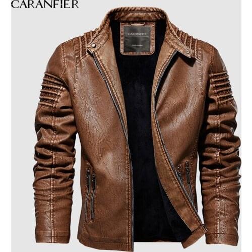 CARANFIER Mens Leather Jackets Overcoat Autumn Winter Male Fashion Motorcycle Faux Jacket Coat Men Casual High Quality PU Jacket