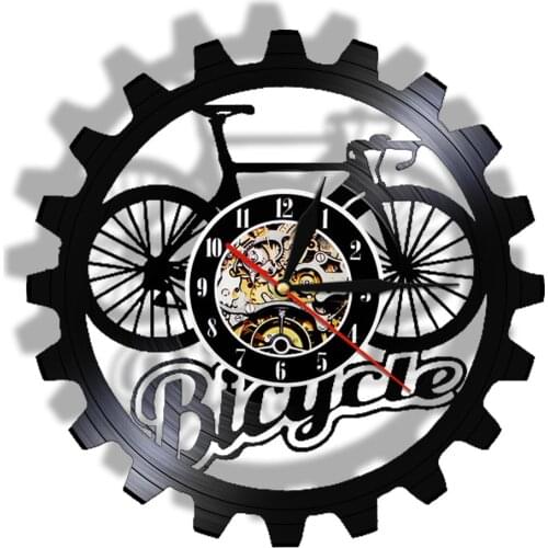 Bicycle Vinyl Record Wall Clock Modern Design Bike Wall Clocks for Living Room Decor 12 Inch LED Night Light Gift for Cyclist