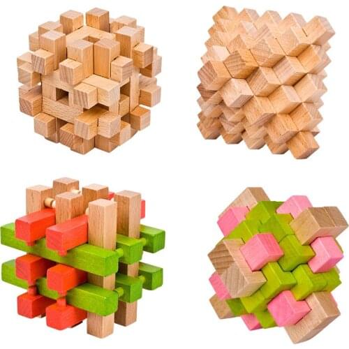 New Design IQ Brain Teaser Kong Ming Lock 3D Wooden Interlocking Burr Puzzles Game Toy For Adults Kids E23