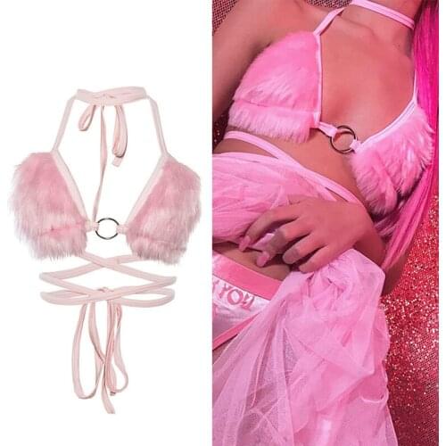 Sexy Women Short Crop Top Backless Fleece Choker Bandage Sleeveless Vest Halter Tank Tops Summer Bras Exotic Apparel