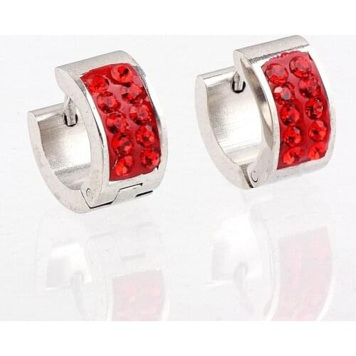 QianBei High Quality 2Rows Red Crystal Stud Earrings Rhinestone 316L Stainless Steel Earrings For Women Jewelry