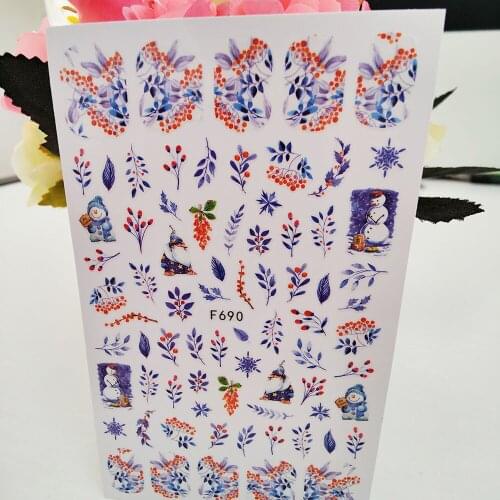 Blue Leaf 3D Nail Art Stickers Flowers Snowman Self-Adhesive Nails Decoraciones Decals Foil Manicure Accessories