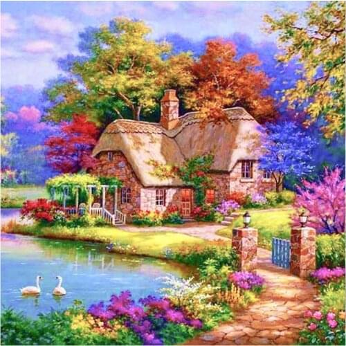 Rural Scenery Diamond Painting Garden House Round Full Drill Scenic Nouveaute DIY Mosaic Embroidery 5D Cross Stitch Home Decor