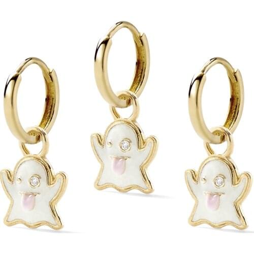 3 Pcs New Alloy Drip Oil Ghost Dangle Earring for Women Cute Mini Rhinestone Piercing White Earrings Set Fashion Jewelry 2020