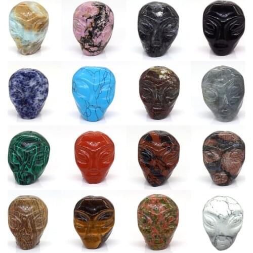 1.5" Alien Skull Statue Healing Crystal Decoration Gemstone Spiritual Collection Natural Stone Carved Figurine