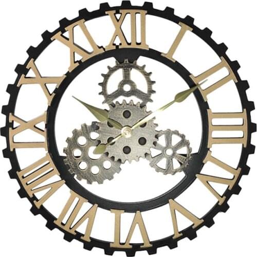 Vintage Handmade Wall Clock European Retro Decorative Luxury Art Big Gear Wooden Large Wall Clock Decoration Gift