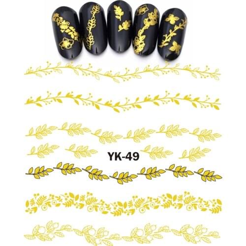 UPRETTEGO Gold/ Silver Water Stickers Metallic Nail Decals FLOWER LACE WAVE BRANCH FLORID VINE LEAF YK49-54