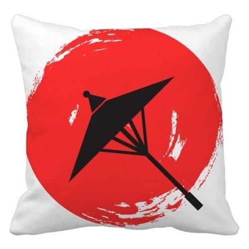 Japan Brush Painting Illustration Throw Pillow Square Cover