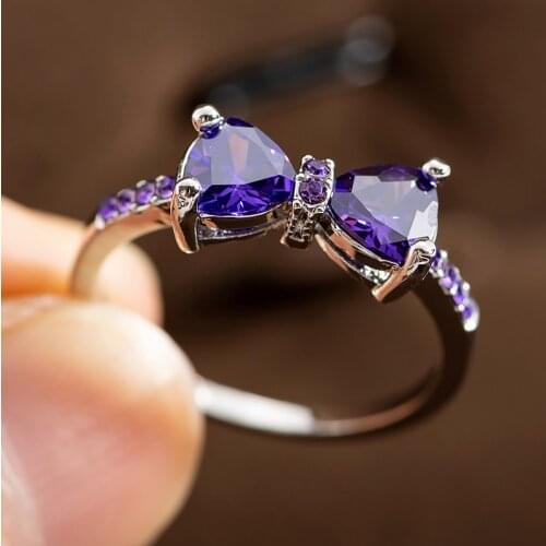 2020 New Purple Zircon Wedding Rings For Women Charm Luxury Crystal Bow Rings Engagement Rings Fashion Jewelry Girls Party Gift