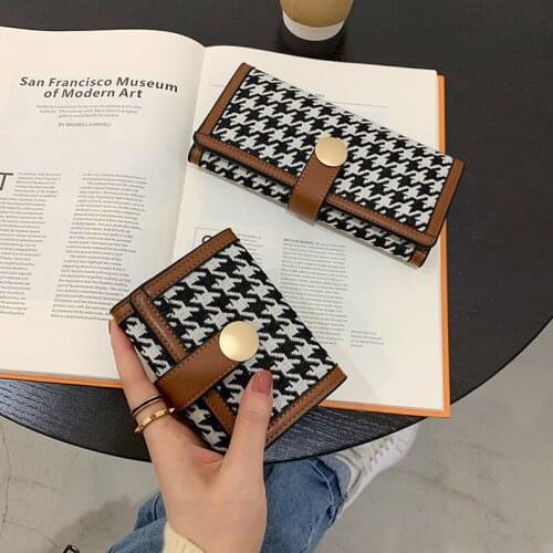 Womens Wallet Purses Cute Luxury Coin Card Holder For Men Plaid PU Fashion Ins Korean Children High-capacity Casual Black