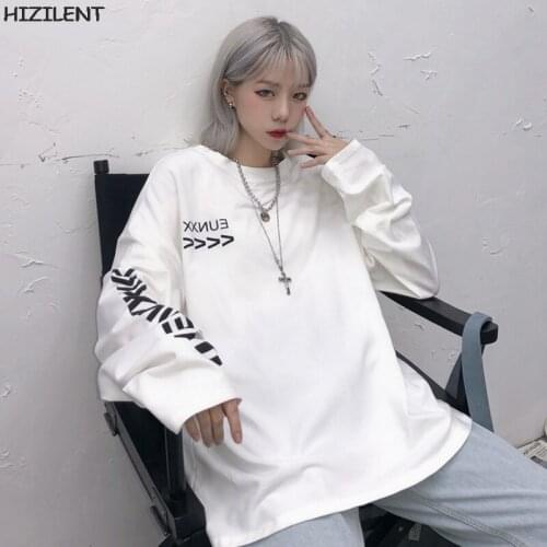 Women Punk Street Girls Autumn Long Sleeve T Shirt Women Tops basic letter Print female Oversized clothes Harajuku Hip Hop Tees