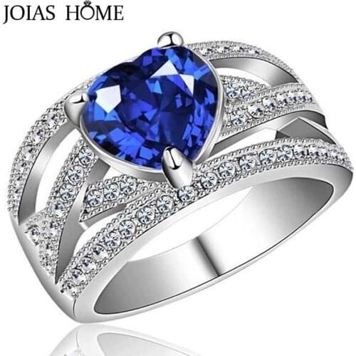 JoiasHome Sapphire Gemstones Women Ring Pink Yellow Green White Black Color Size 6-10 Wedding Party Gift Wholesale Silver Rings