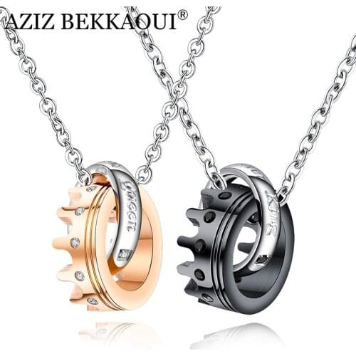 AZIZ BEKKAOUI Engrave Name Couple Necklace for Lover His Queen Her King Pendants Necklace for Women Men Stainless Steel Necklace