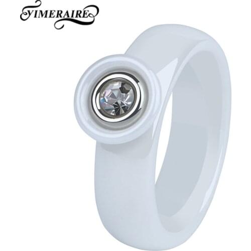New Elegant Round Ceramic Rings With Shining Crystal For Women Fashion Jewelry Size 6-12 Big Size Ring Wedding Party Accessories