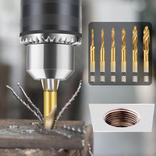 1 Piece Hex Shank Titanium Plated HSS Screw Thread Metric Tap Drill Bit M3 M4 M5 M6 M8 M10 Hand Tools Spiral Drilling Bits