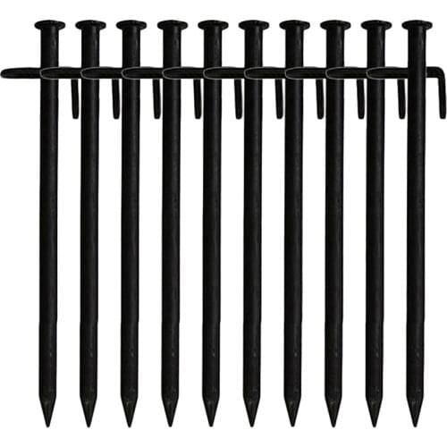 10 Pcs Heavy Duty Black Steel Metal Tent Nail Camping Stakes Pegs Ground Nail