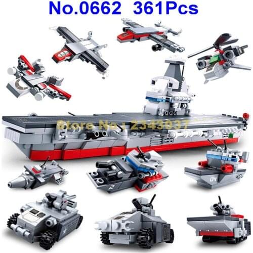 /0661 361pcs 10in1 military aircraft carrier fighter ship armored vehicle tank building blocks Toy