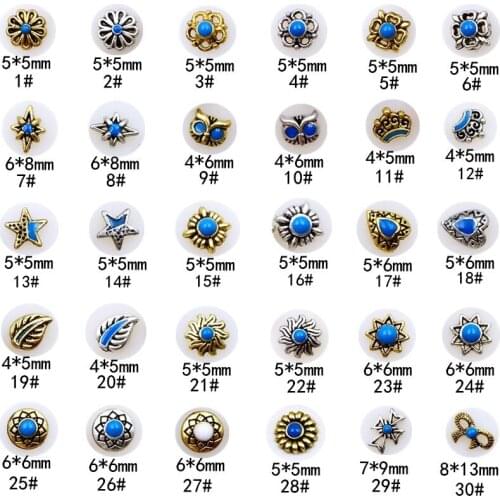 50pcs/Pack Alloy Nail Art Charms Decals Painting Oil Daisy Flower Owl Crown Heart Leaf 3D DIY Metal Accessories Sticker Tools