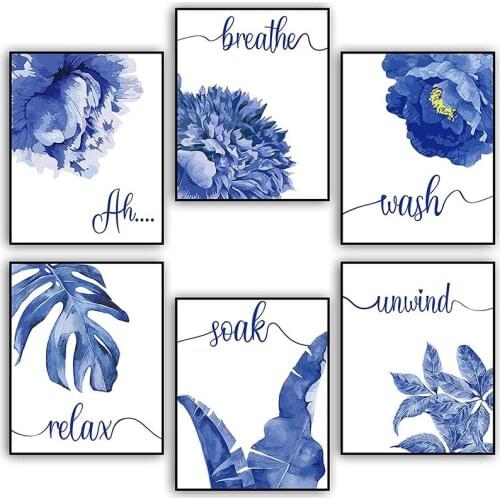 6 pcs Relax Soak Unwind Breathe Bathroom Decor, Bathroom Wall Decor, Unframed Photos, Flower Art Pictures 8 X 10 Inch