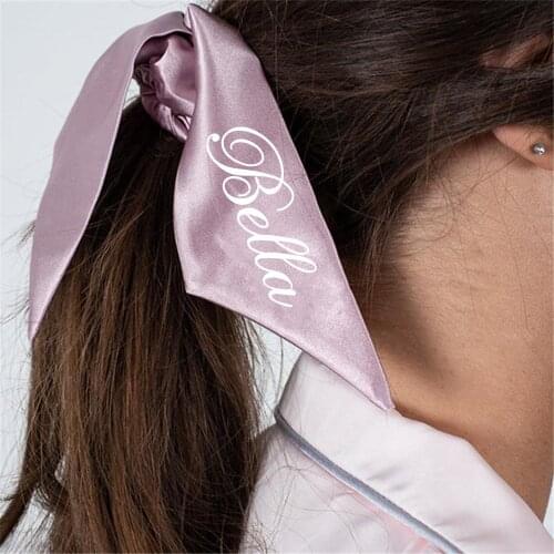 Custom Satin Bowknot Elastic Hair Bands for Women Girls Solid Color Scrunchies Headband Hair Ties Ponytail Holder Hair Accessory