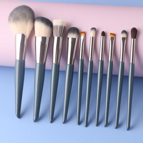 BEILI 10 Pcs Blue Makeup Brushes Set No Logo High Quality Eyebrow Concealer Powder Contour Face Make up Brushes Synthetic hair