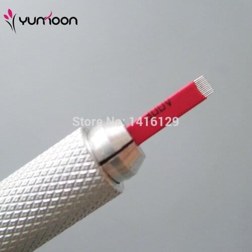 Free Shipping 100 pcs/lot 12 Pins Flat Shading Needles Eyebrow Permanent Makeup Blades For Manual Tattoo Pen