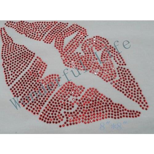 Free shipping Kiss Lips big size in red Motif Rhinestone Transfer