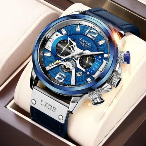 2021 LIGE Sports Watches for Mens Top Brand Luxury Military Leather Men Watch Clocks Fashion Chronograph Wristwatch Reloj Hombre
