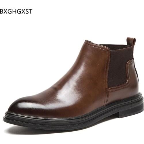 Black Chelsea Boots Men Casual Shoes Ankle Boots for Men Male Brown Leather Shoes for Man 2021 Winter Boots Man Chaussure Homme