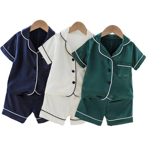 Children Silk Satin Sleepwear Suit Boys Girls Animal Printing Nightwear Kids Short Sleeve Tops Pant Homewear Pajama Sets Unisex