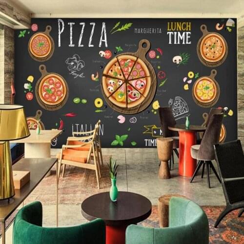 Restaurant Cafe Background Wall Mural 3D Hand-painted Pizza Photo Wallpaper Cartoon Eco-Friendly Wall Painting Papel De Parede