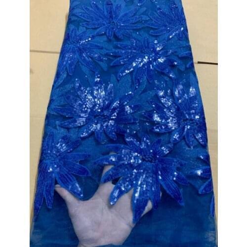 French Sequins Lace Fabric 2021 High Quality African Royal Blue With Sequins Embroidered Lace Nigerian Mesh Fabric 4yard VYL101