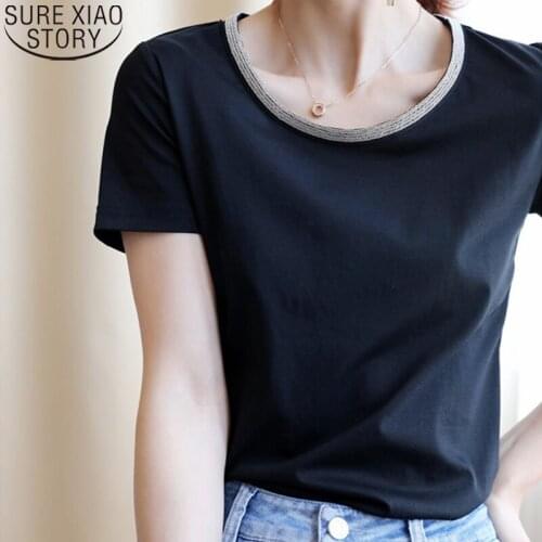 Office Lady Mercerized Cotton T-shirt Women Summer 2021 Korean Fashion O-neck Short Sleeve White Black Tees Tops Tshirt 14801