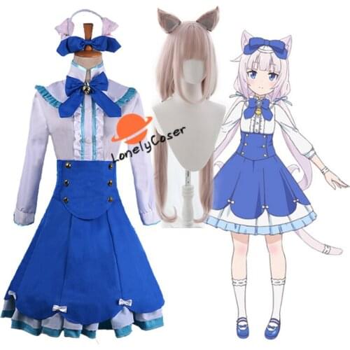 Game NEKOPARA Cosplay Vanilla Costumes Maid Dress Wig Headwear Cute Cat Role Play Cat Tails Halloween Party Dress Girls Women