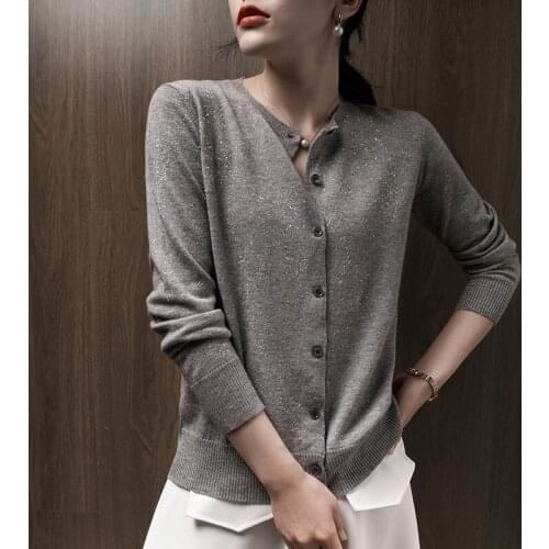 Adishree 2021 Cardigans for woman summer sweaters knitted jumper High Quality Female knitwear O-neck cool comfortable white Gray