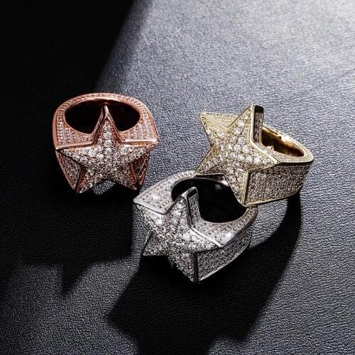 Hip Hop Micro Paved Cubic Zirconia Bling Ice Out Solid Star Rings for Men Women Fashion Rapper Jewelry Gift Drop Shipping