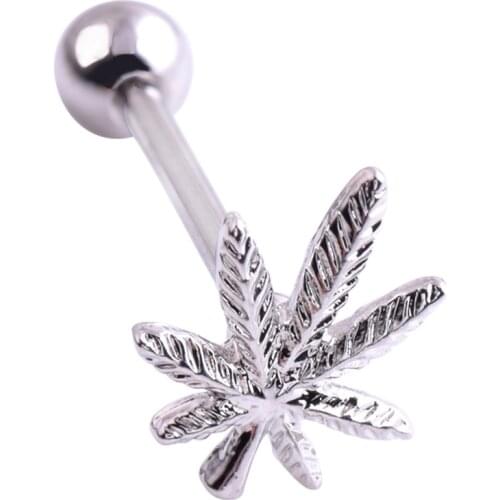 1Pc Stainless Steel Leaf Tongue Piercing Rings Tongue Ring Body Jewelry HSJ88