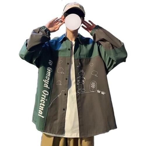 Super fire cec jacket male Korean version trend spring and autumn tooling jacket ins Hong Kong wind casual loose Joker shirt