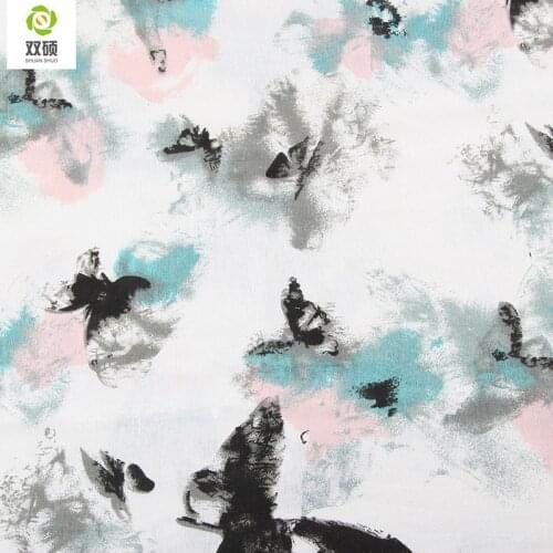 Lnk Butterfly Printed Cotton linen Fabric, Ethnic Women linen Cloth, For Shirts, blouses, curtains, tablecloths M98