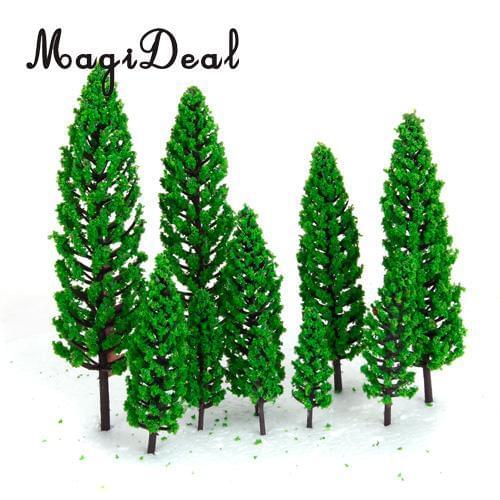 MagiDeal 10Pcs 1/50 Scale Green Train Set Scenery Landscape Plastic Model Tree for House Party Festival Xmas Garden Decor Layout