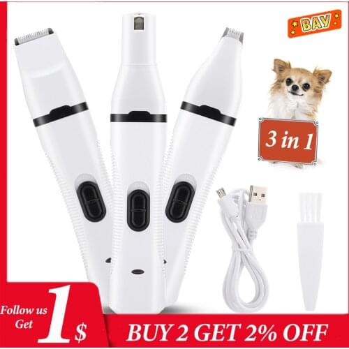 Pet Cat Hair Clippers Nail Grinder 3 in 1 Dog Grooming Trimmer Cordless Rechargeable Professional Electric Shear Hair Trimmer