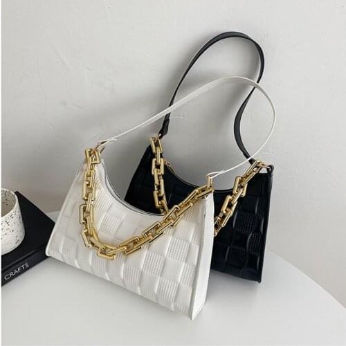 Fashion Check Embossed Handbags New PU Leather Chain Shoulder Bag 2021 Fashion Texture Shopping Bag Zipper Embossed Underarm Bag